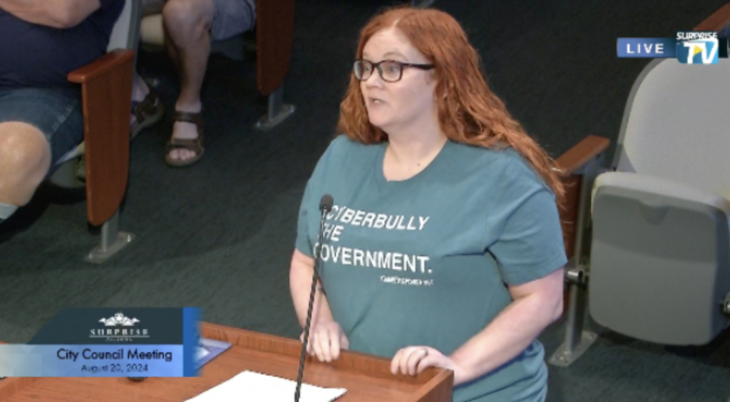 Rebekah Massie was taken into custody on Tuesday, August 20, 2024, after she allegedly transgressed public comment regulations during a Surprise City Council meeting. 